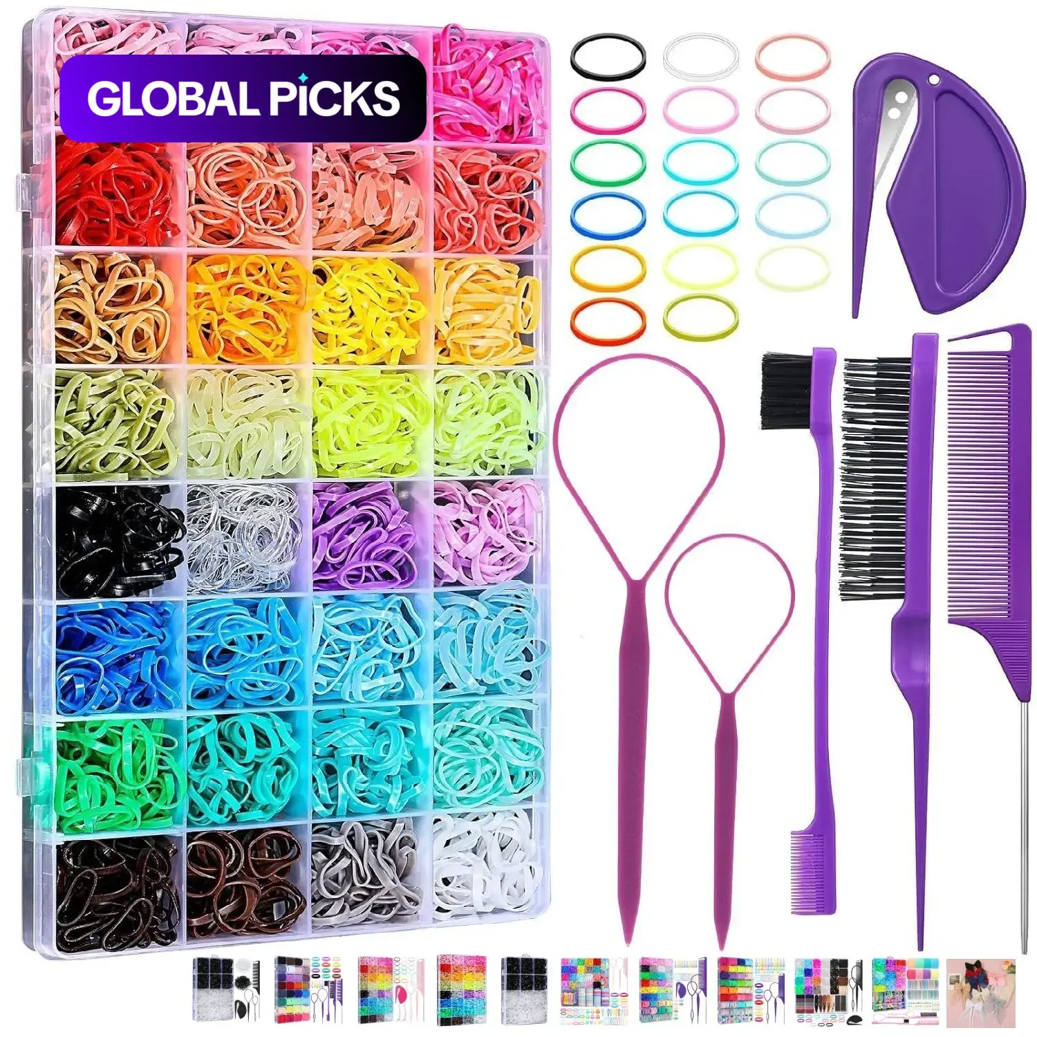Hair Styling Accessory Kit, Hair Ties, Tail Combs, Edge Brushes & Styling Tools Set, Heatless Styling Tool, No-Heat Hair Accessories for Girls & Women #GLOBAL PICKS