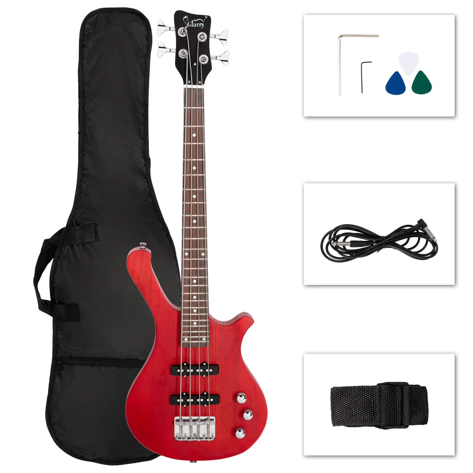 36in Small Scale Electric Bass Guitar - Mahogany Body, Rosewood Fretboard, 2 Single-Coil Pickups, Gig Bag, Strap, Guitar Belt Sling for Rock/Metal