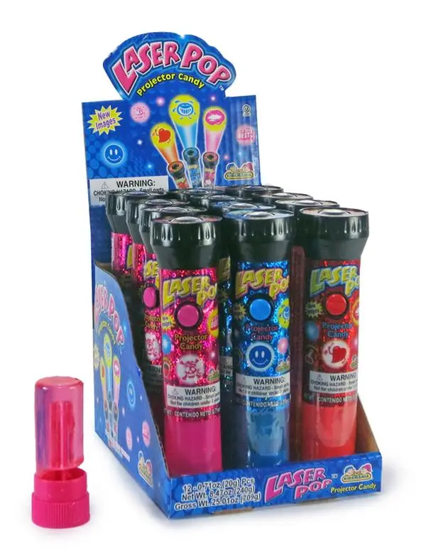 Pack of 12 Kidsmania Laser Pop Candy 0.71 Ounce, Snack Sweet Bonbon Strawberry Cherry Lollipop Candies
