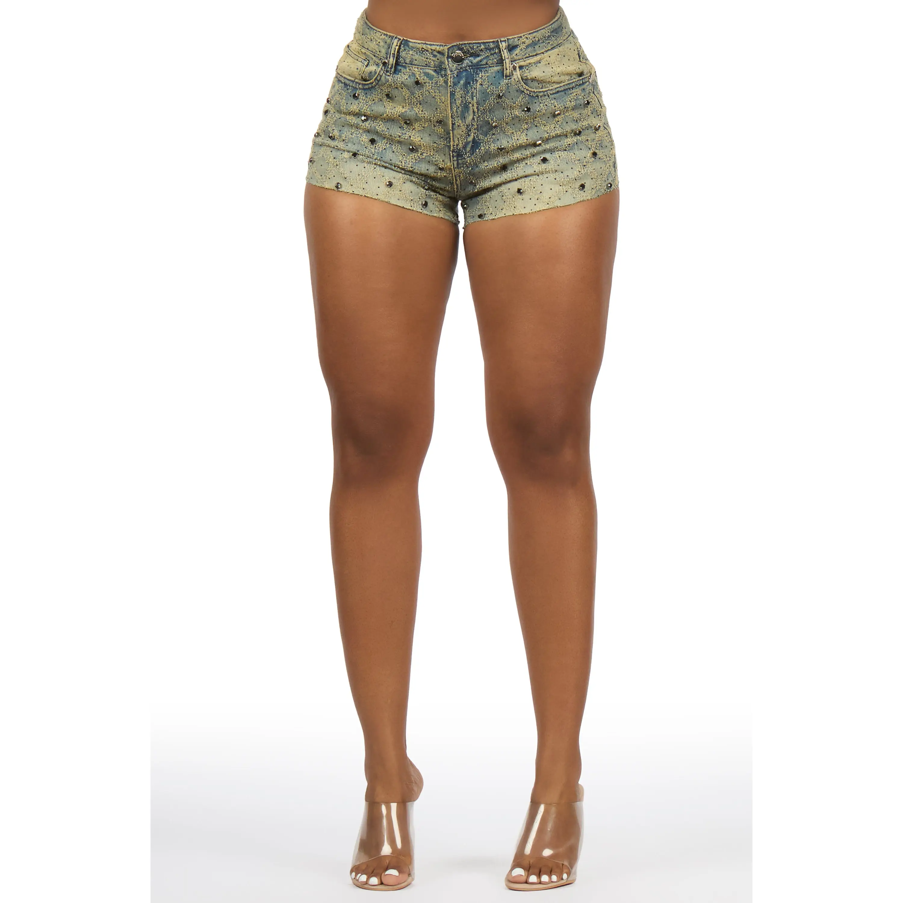 Janelly Tint Wash Rhinestone Booty Short