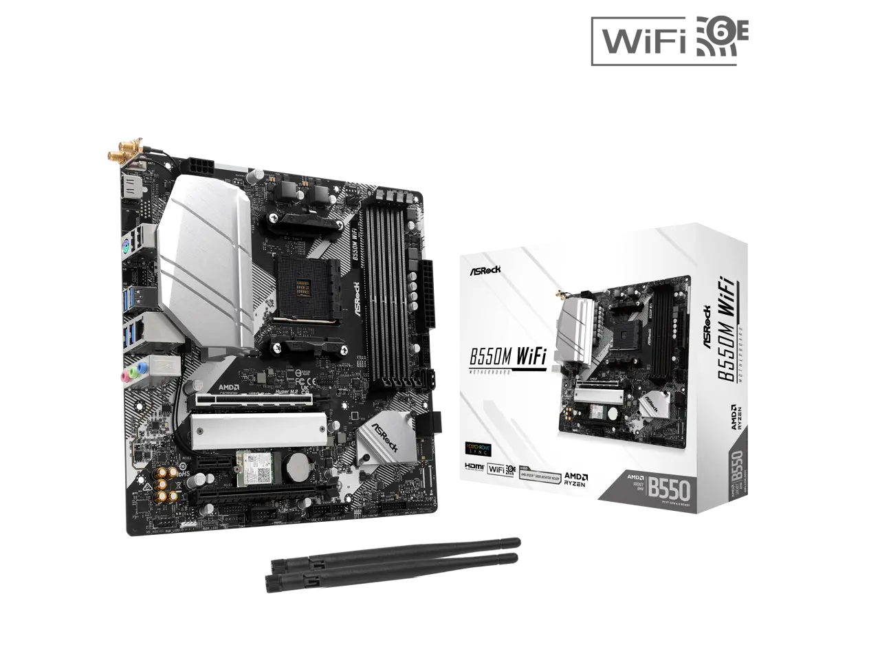 ASRock B550M WiFi AM4 AMD B550 Micro ATX Motherboard - Wi-Fi 6E, PCIe 4.0, Hyper M.2 Gen4x4, DDR4 4733+ (OC)