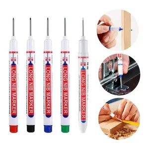 5Counts 20mm Tip Deep Hole Pen,Deep Drill Hole Long Nib Marker,Quick-Dry Waterproof Marker Pen,Woodworking Marker Pen,Marking Pen for Wood,Wall,Plastic,Cardboard Construction Site Pen.