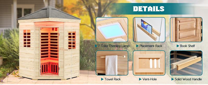 AMERLIFE Infrared Sauna for 1/2/4 Person, Low EMF 930W/110V&1463W/110V&2145W/110V Hemlock Wood Sauna with Tourmaline Foot Warmer, 7-Color Light Therapy, Salt Crystal Bricks, Easy Assembly