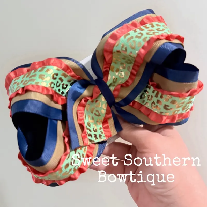Navy Coral Mint Khaki Leopard Boutique Jumbo Hair Bow