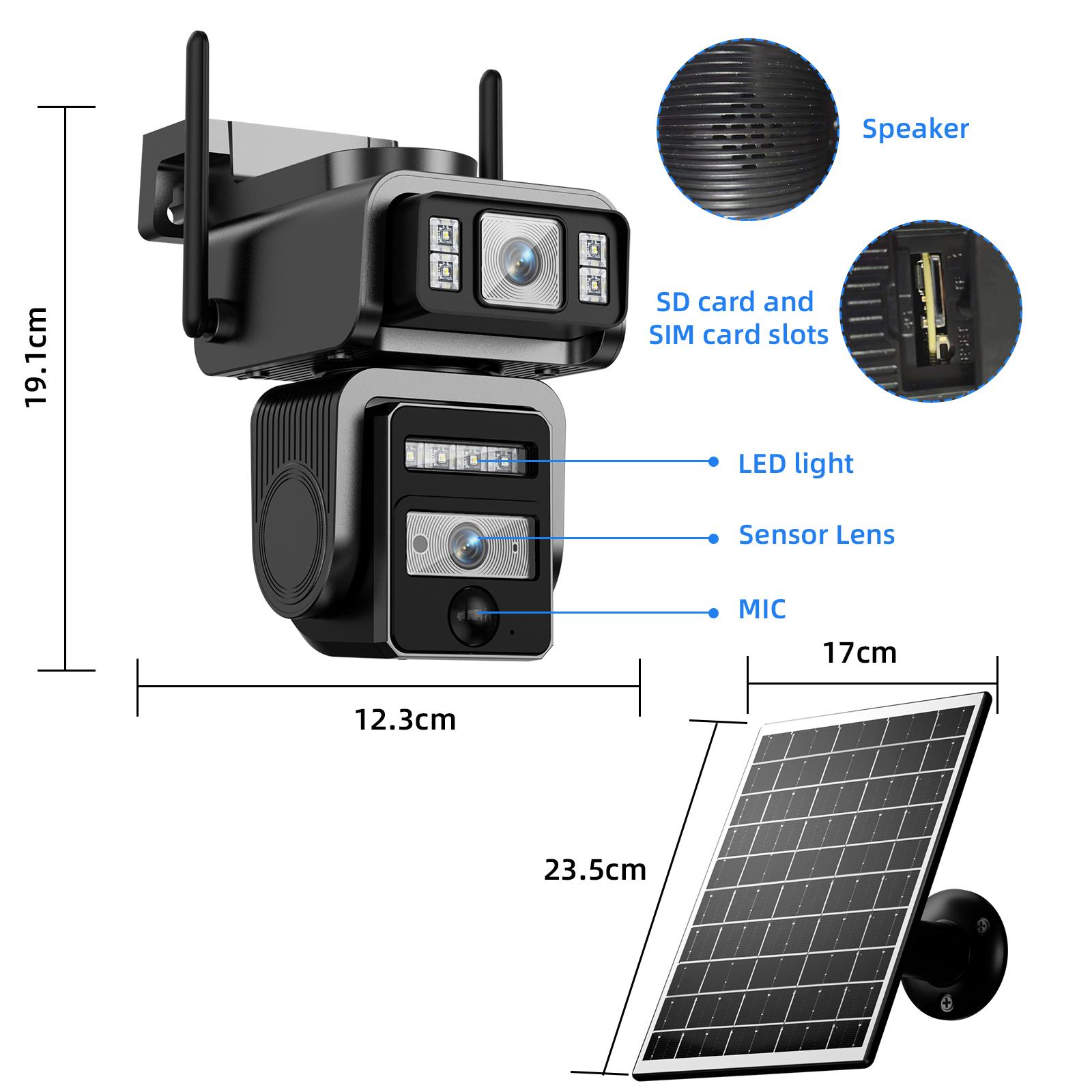 Seckun Solar cctv WiFi Security Camera 1080P HD Spotlight Color Night Vision PIR Detection Waterproof Silver No Dead Ends cameras for home 360 camera human auto Wireless Audio Cable Card Installation Micro Phone Sd Aj19-Wifi-8000Mah