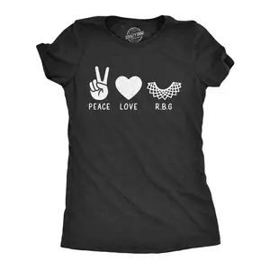 Womens Peace Love RBG T Shirt Ruth Bader Ginsburg Supreme Court Justice Protest Novelty Tee Funny Womens T Shirts Cute Vintage Fashion Casual Ladies T-Shirt Gift Funny Political Top Women's Novelty Tees Black