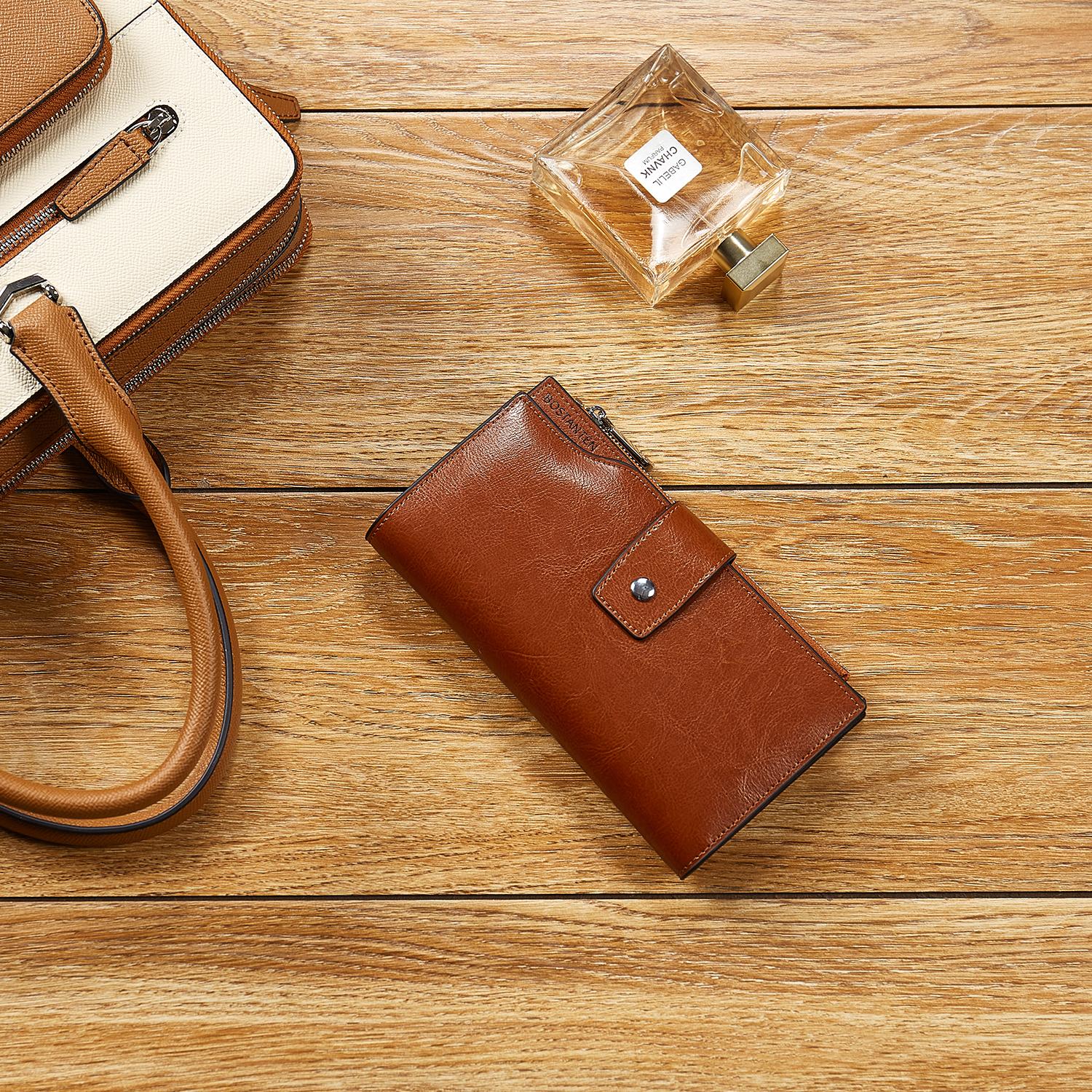 BOSTANTEN Womens Genuine Leather Wallets RFID Blocking Large Capacity Credit Cards Holder Phone Clutch