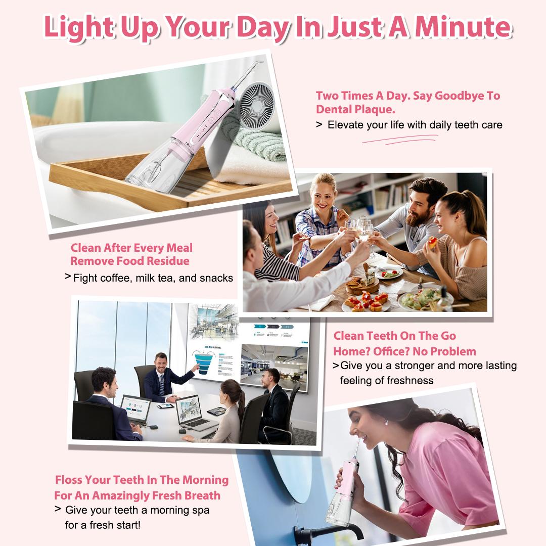 h2ofloss – The Cutest Portable Water Flosser & Oral Irrigator  300ML Detachable Tank, 360° Jet Cleaning, 5 Fun Modes, Rechargeable, IPX7 Waterproof – Whiten Your Teeth Anytime, Anywhere!