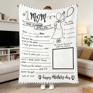 Kid's DIY Fill-In Love Letter Coloring Flannel Blanket for Mom - Soft Cozy 2026 Mother's Day Gift, Non-Custom Pre-Printed Doodle Design, Blanket Only, Markers Not Included, Heartfelt #1 Mom Keepsake from Kids