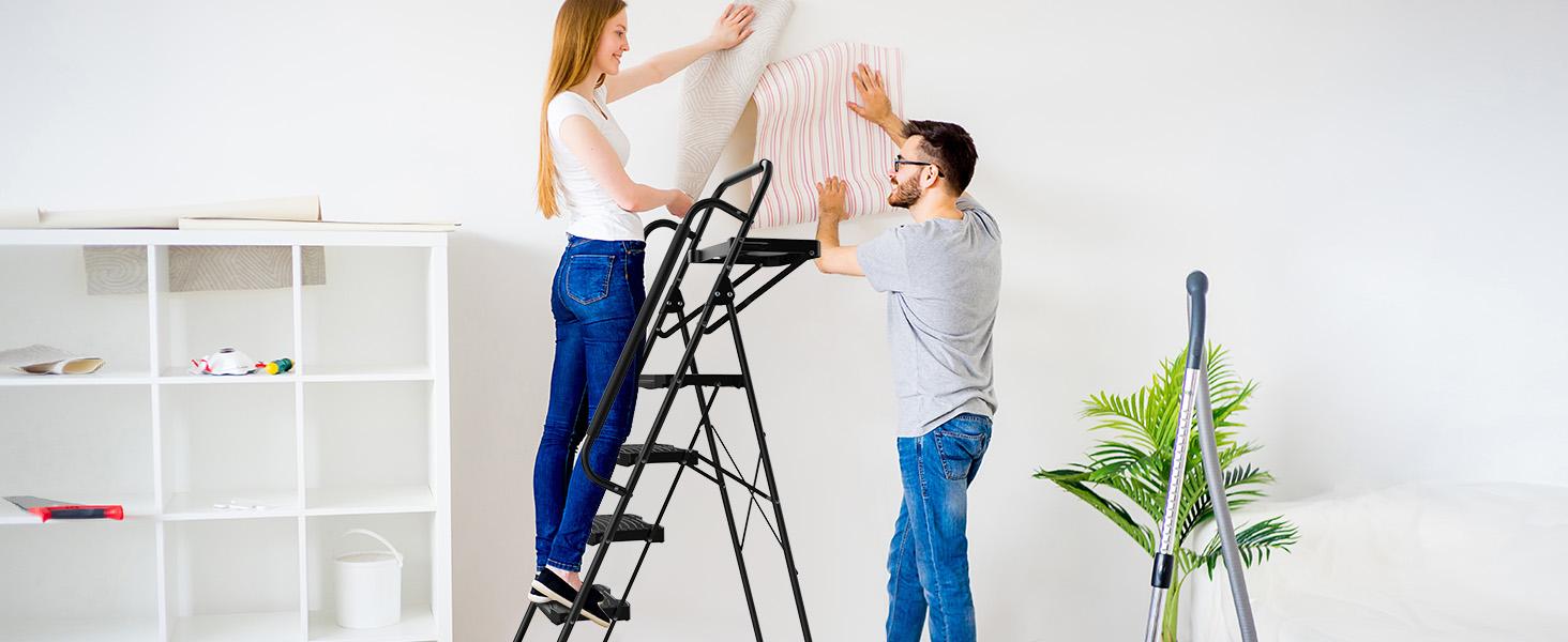 Step Ladder, Folding Step Stool with Wide Anti-Slip Pedal, Sturdy Steel Ladder, Dual Handrail, Lightweight, Portable Steel Step Stool for Home Clean, Maintenance, House Work, Kitchen, Painting Step Ladder, Folding Step Stool with Wide Anti-Slip Pedal, Sturdy Steel Ladder, Dual Handrail, Lightweight, Portable Steel Step Stool for Home Clean, Maintenance, House Work, Kitchen, Painting