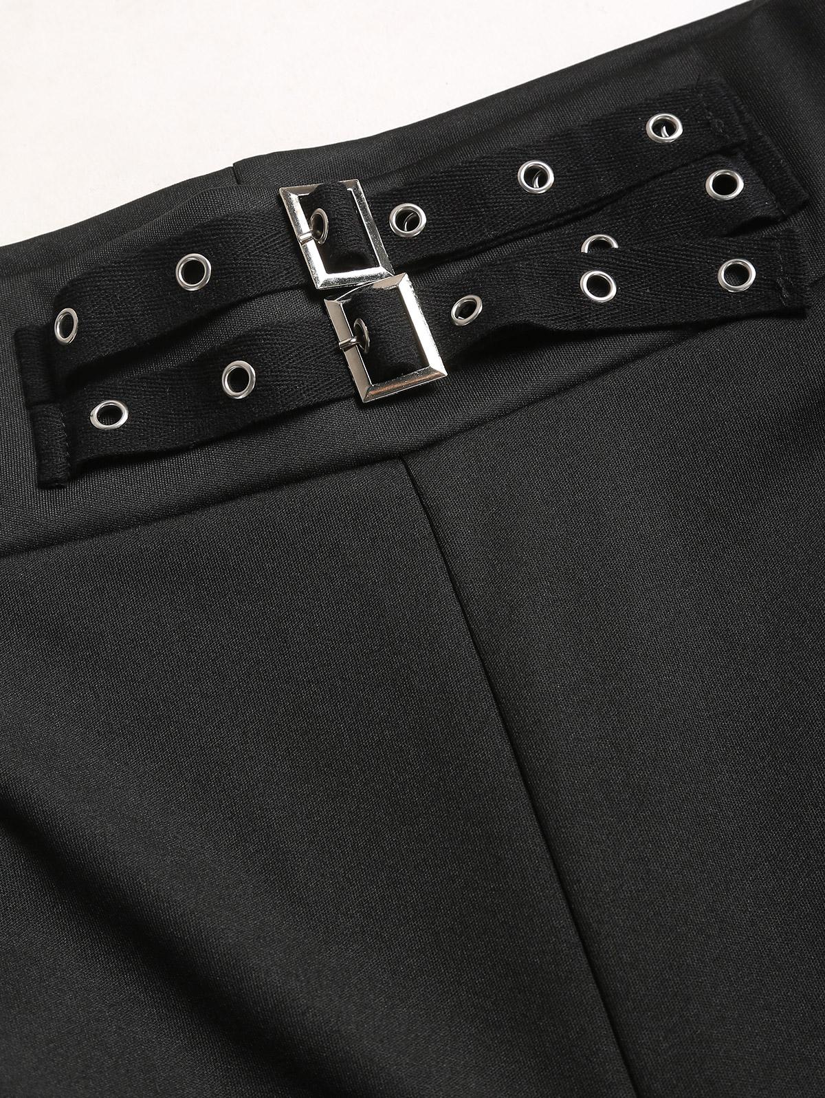 DRESSLILY 2025 Women's Outfit Skew Neck Textured Solid Color Top and Buckle Grommet Waist Long Pants Rivet Decor Jogger Pants Set Autumn Matching Outfits