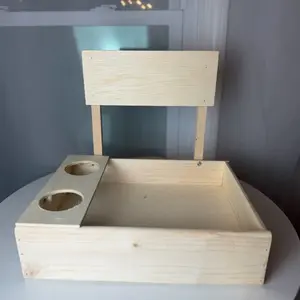 Wooden Breakfast Display Tray with Backboard and Drink Holders for Surprise Breakfast Setups, Gift Arrangements and Event Decorations