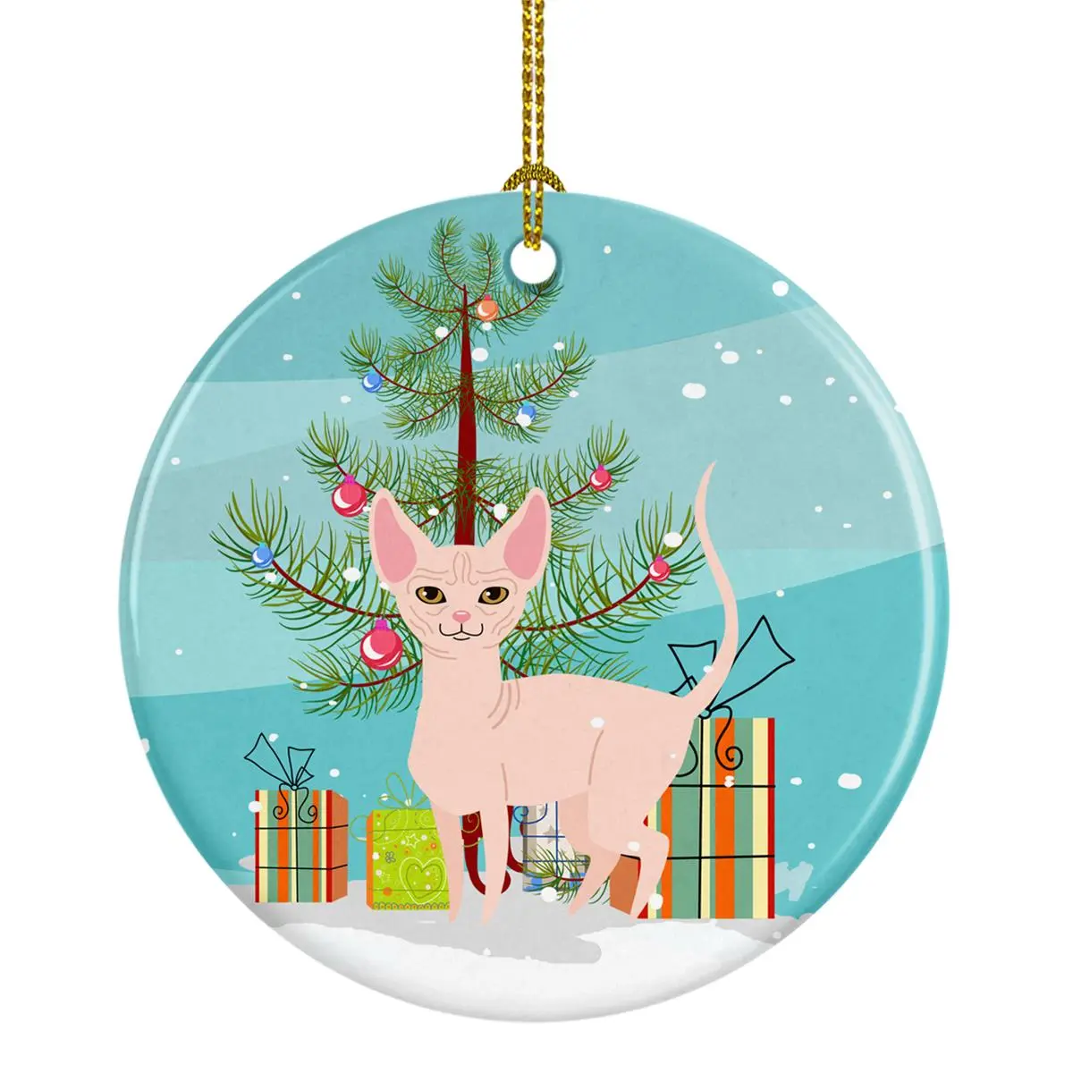 Sphynx Cat Merry Christmas Tree Ceramic Ornament