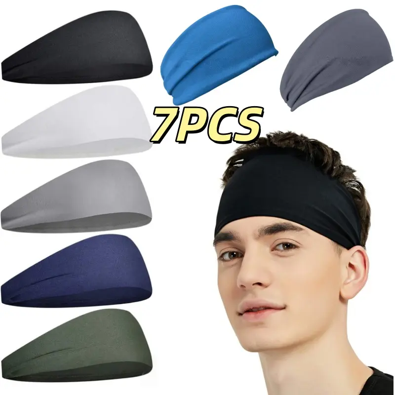 Unisex Athletic Gym Headbands (7pcs) - Moisture-Wicking Sweatbands, Breathable Soft, Non-Slip Hair Accessories for Running, Cycling, Fitness