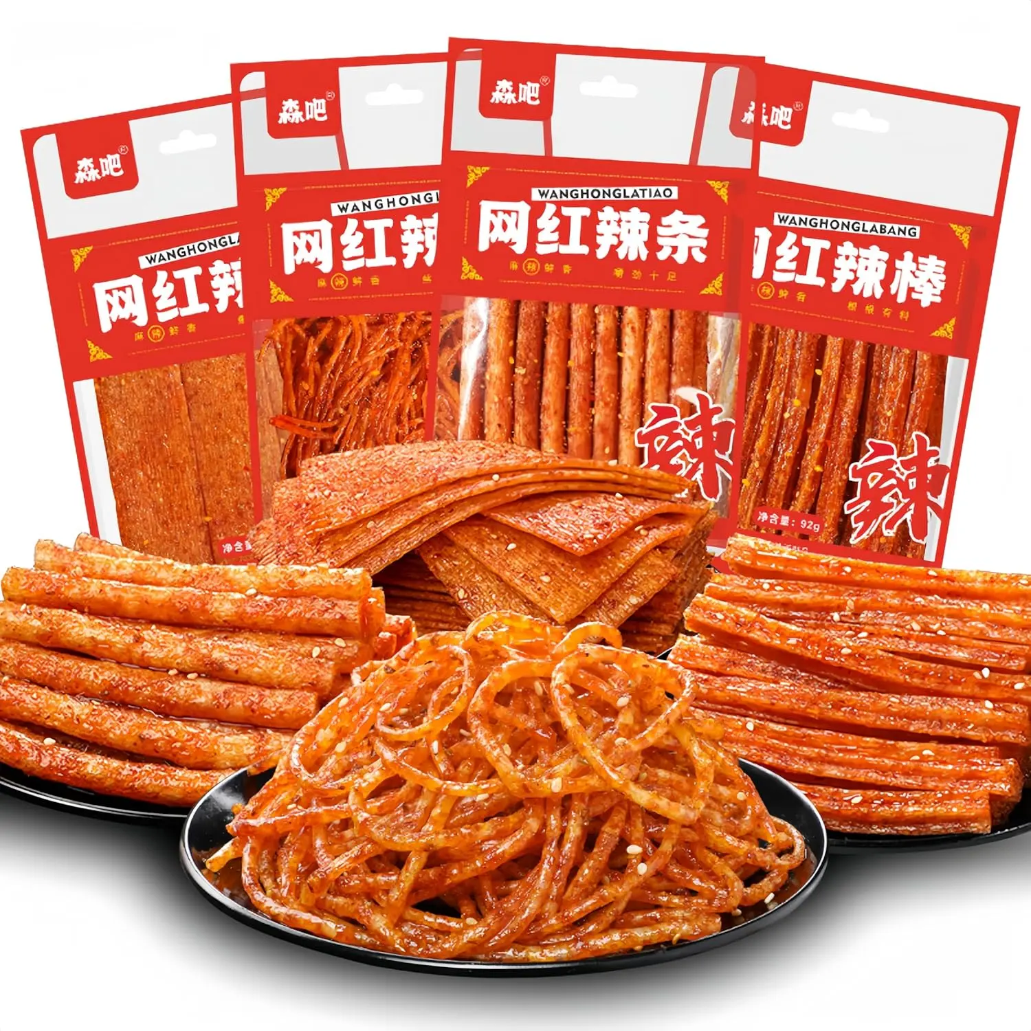 Spicy Strip Small Gluten Latiao - Chinese Special Classic Handmade (4 Bags) | Gluten Latiao Snack Food Delicious Snacking for Holiday gift Fragrant Spicy Flavour, 4 combinations Packed