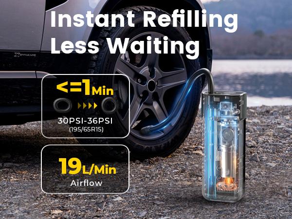 HYVOHEX Tire Inflator Portable Air Compressor, 1 Min Fast Inflation Cordless Bike Pump with Digital Pressure Gauge LED Light, 150 PSI Electric Air Pump for Car Tires, Bicycle, Motorcycle, Ball SpringStatements