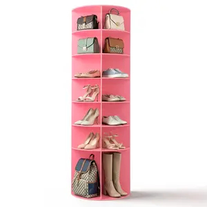 7-Tier 360-Degree Rotating Shoe Rack in Pink, Durable WPC Material, 60x60x184cm, Ideal for Bedrooms & Closets, Easy Assembly, Ample Storage Capacity