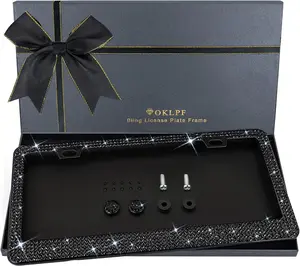 NEW-2 PCS Bling License Plate Frame for Women,  Sparkly License Plate Frames| Over 1200 pcs 14 Facets Bedazzled Clear Glass Diamond Rhinestone Crystals w/Free Glitter Diamond Box (Blac