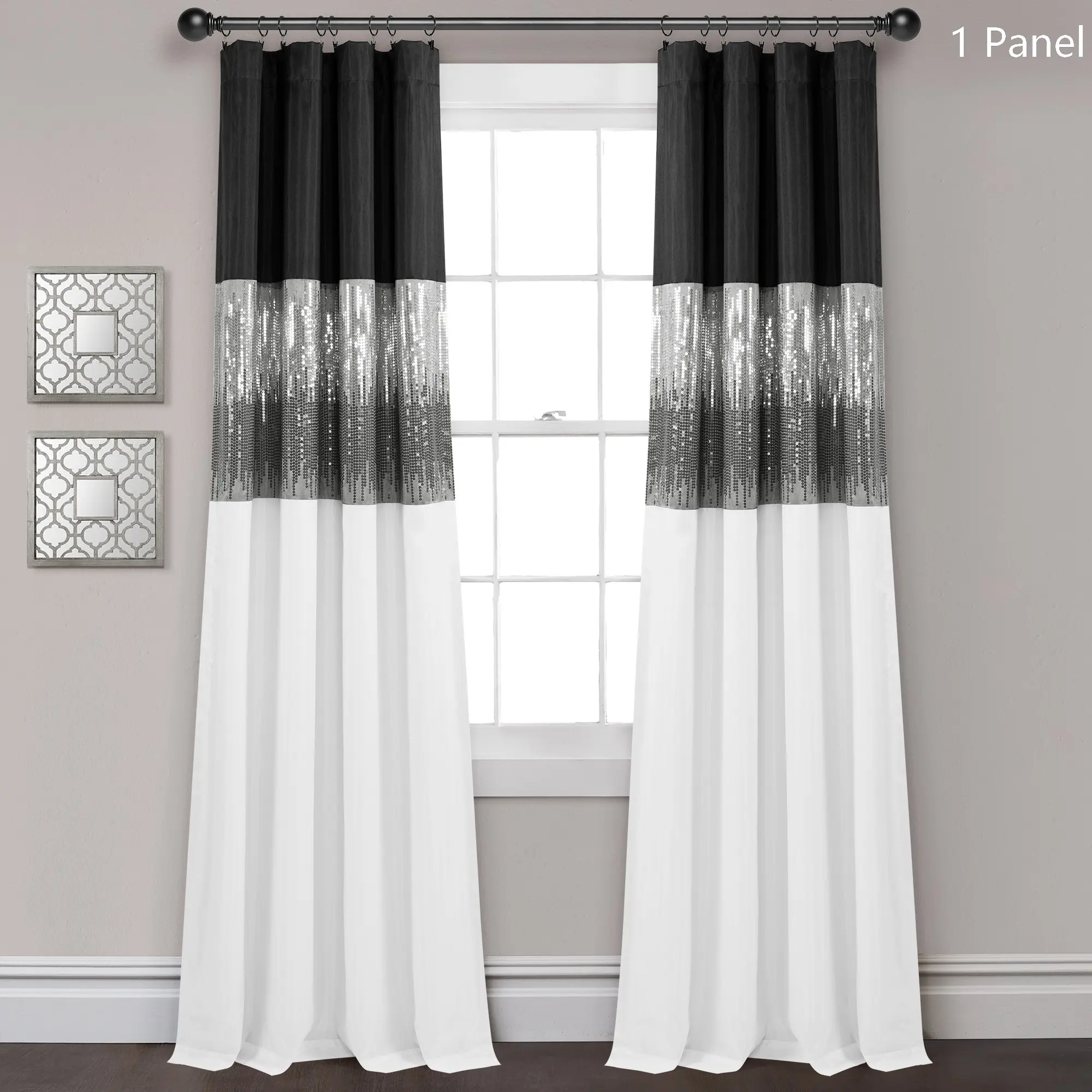 Lush Decor Night Sky 100% Blackout Window Curtain (Single Panel) - Sold Individually - with Shimmery Design and Sequins 42"W x 84"L Energy Efficient for Daytime Rest - Sun Shade Film, Blackout Bedroom Curtains, Curtains Black Out