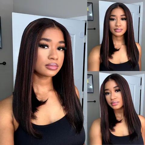 【 Limited Design 】Put On and Go Yaki Straight Highlight Mix Color Short Bob Human Hair 4x4 Closure Wig Human Hair 180%/250% Density Pre-Cut Lace Pre Bleached Tiny Knots Glueless Wig