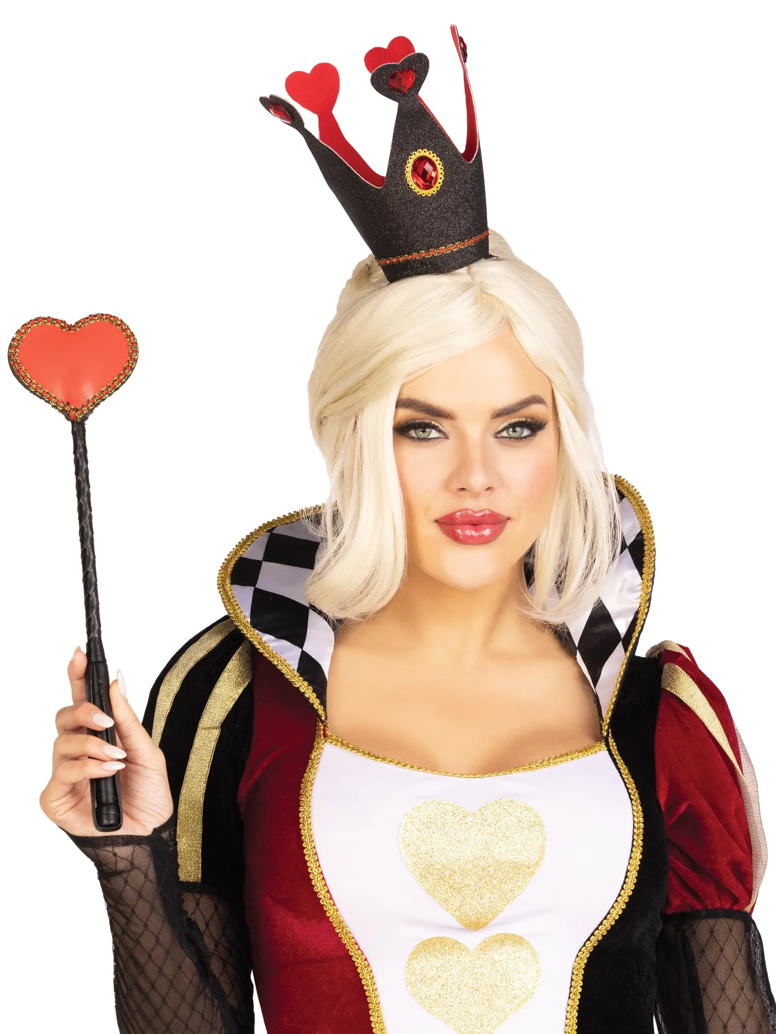 Gold Royal Queen Bling 2-Piece Crown & Scepter Costume Set - Matching Queen Look Fashion Hair Accessory Headband with Heart Accents, Flexible Band, Leather Handle, Comfortable One Size Accessories for Halloween, Cosplay