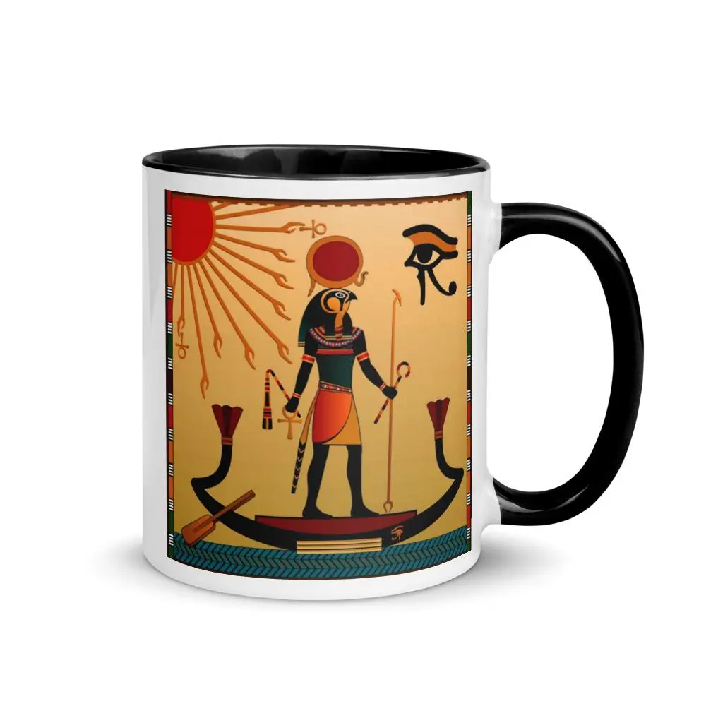 Ra Egyptian Ceramic Coffee Mug - Colorful Interior Cup for Daily Drink Use