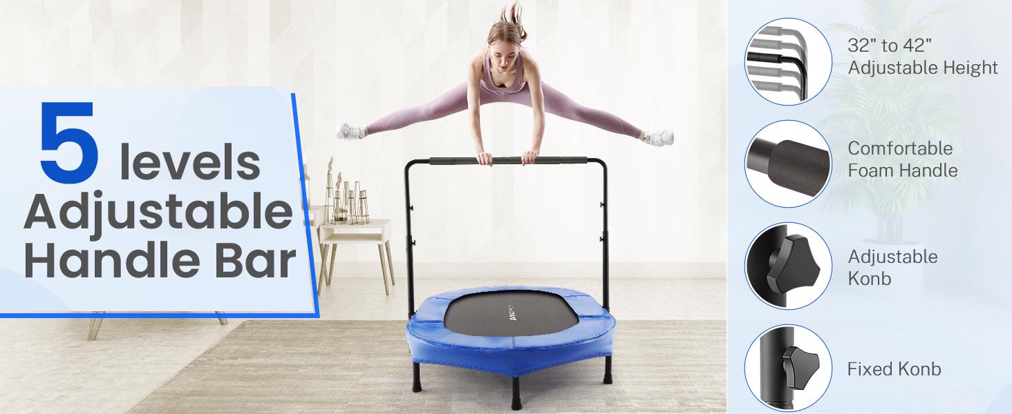 ANCHEER Foldable Trampoline, Mini Rebounder Trampoline with Adjustable Handle,  Indoor/Garden/Workout Cardio, Parent-Child Twins Trampoline Max 220lbs