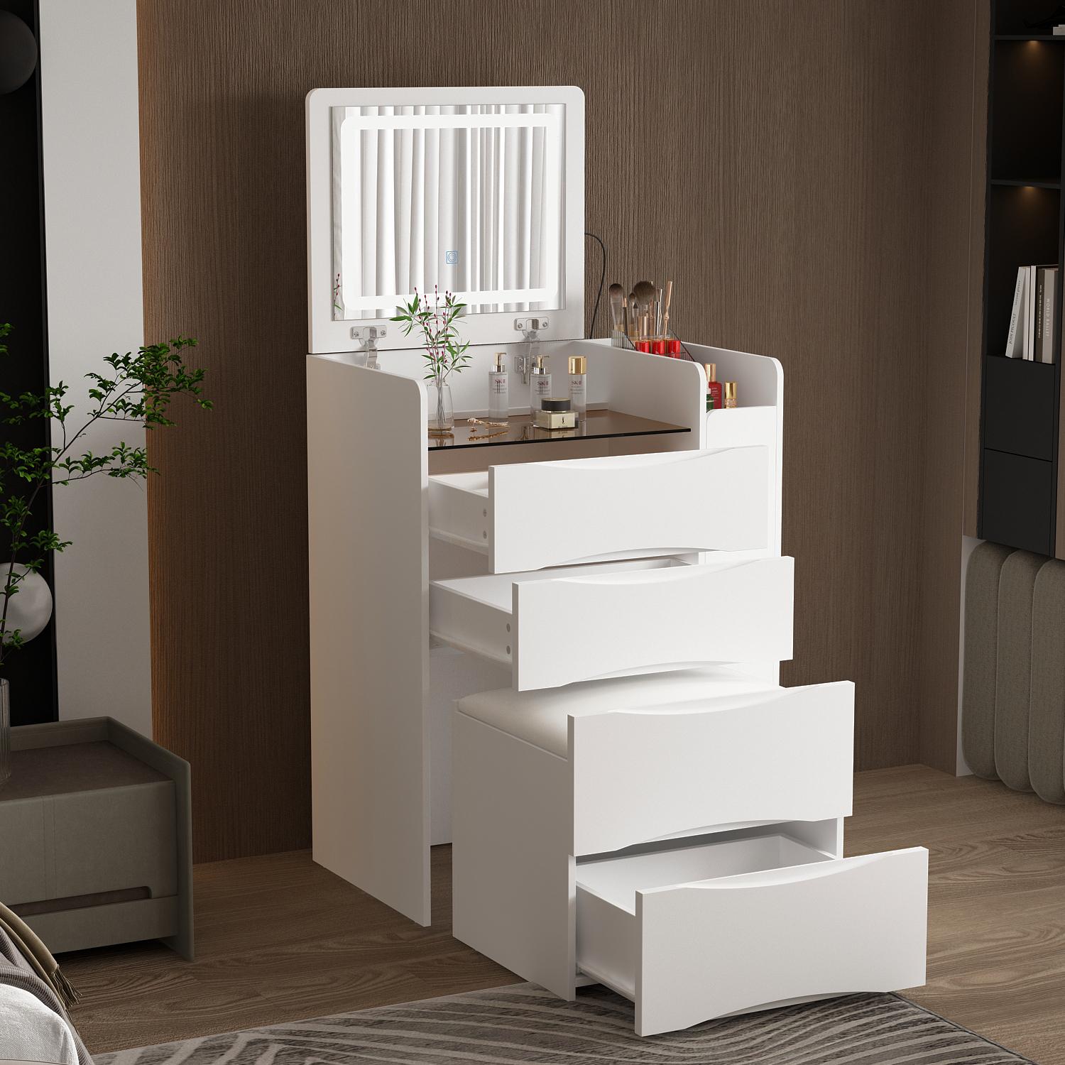 FUFU&GAGA 4 Types Makeup Vanity Desk with 3-Lights Mirror and Drawers for Makeup Equipped with Stool