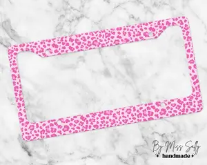 Pink Leopard License Plate Frame, Girly Pink Car Tag Holder, Vanity License Plate Frame, Trendy Cute Car Decor, Car Accessories