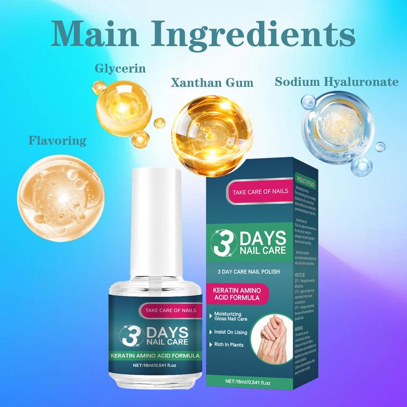 ROZINO 3 Days Nail Care Oil Nourishing Cuticle Treatment Anti Hangnails Fast Dry Strengthener with Keratin Amino Acid Formula for Healthy Beautiful Nails 16ml