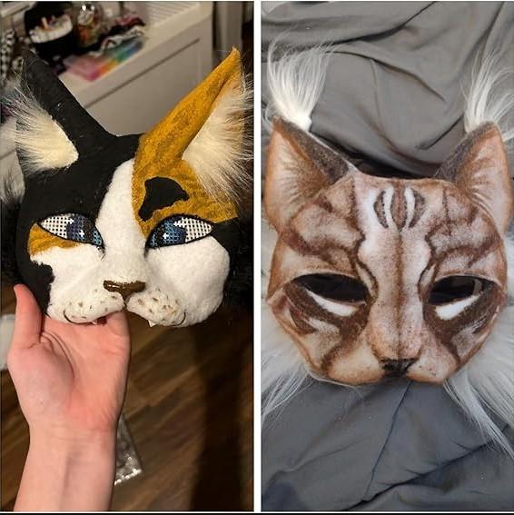 10PCS Cat Masks - White Therian Masks for Masquerade, Halloween, Kids Cosplay & Costume Parties