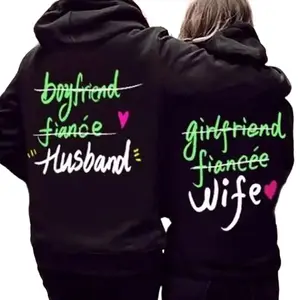[Made in USA] Husband Wife Couple Hoodie, Boyfriend Fiancé Girlfriend Fiancée Love Journey Graphic Pullover Hoodie, Romantic Wedding Matching Couple Outfit Hoodie, Trendy Marriage Streetwear Hoodie, Engagement Anniversary Gift For Couples