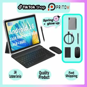 [Spring Glow Up] PRITOM 2026 Android 15 Tablet 10.1" 12G(4+8) RAM 64GB Storage Full Bundle with Keyboard Mouse Case and Stylus Perfect Valentine’s Day Gift