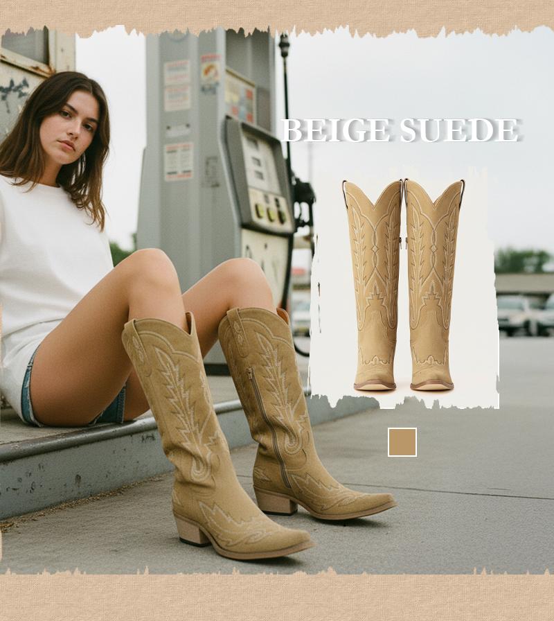 Burgundy Classic Tall Cowgirl Boots with Flame Embroidery Western Design Comfortable Heel Soft Fit for Women Snip Toe Side Zipper Breathable Mesh Lining