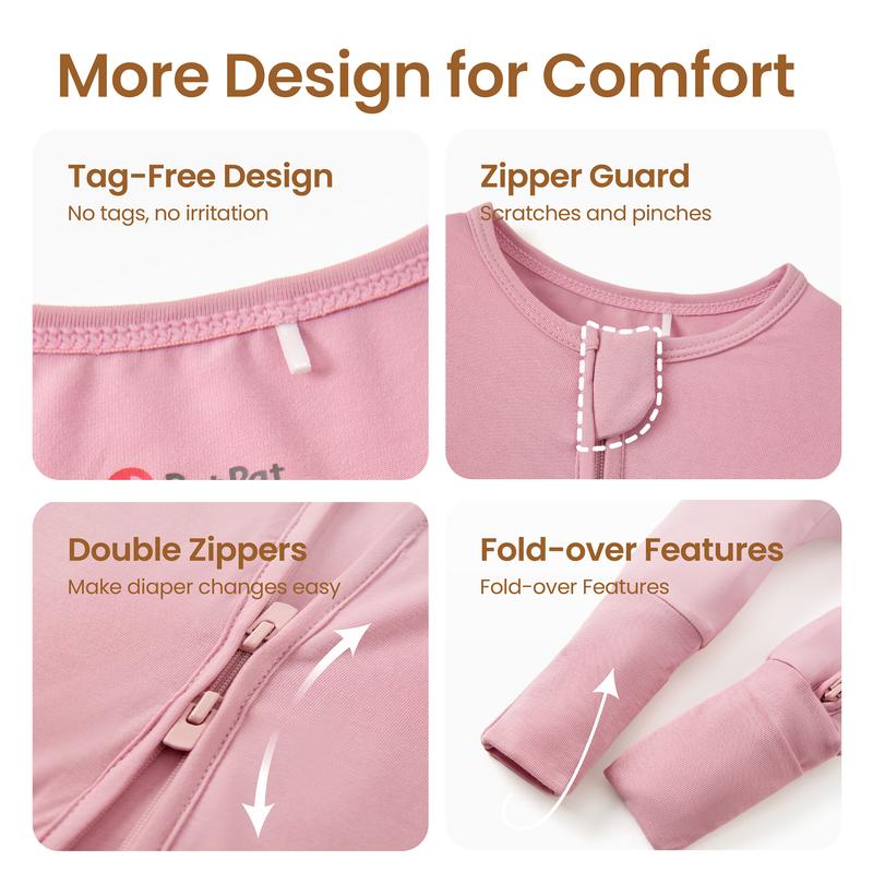 PATPAT Baby Pajama with Bamboo Viscose, Footie Jumpsuit Romper with 2-Way Zipper for Baby Boy Girl Toddler Sleeper Sleepwear