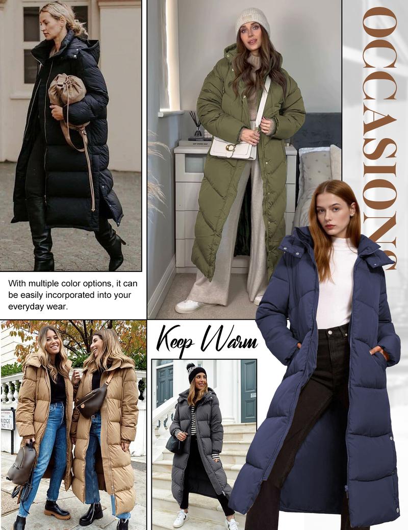 UMIPUBO Winter Women's Long Maxi Down Coat Winter Puffer Jacket Warm Padded Outerwear Faux Fur Removable Hood Parka Full-Zip Black Casual