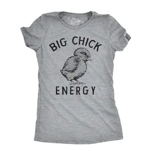 Womens Funny T Shirts Big Chick Energy Sarcastic Baby Chicken Graphic Novelty Tee for Ladies Funny Womens T Shirts Cute Vintage Fashion Casual Ladies T-Shirt Gift Sarcastic Tops for Women Funny Animal Top Light Grey