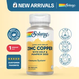 Solaray Zinc Copper VegCaps for Adults – 50 mg Zinc Supplement with Copper & Iodine for Immune, Heart & Thyroid Support