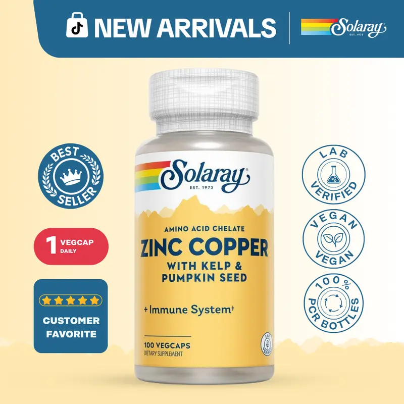 Solaray Zinc Copper VegCaps for Adults – 50 mg Zinc Supplement with Copper & Iodine for Immune, Heart & Thyroid Support