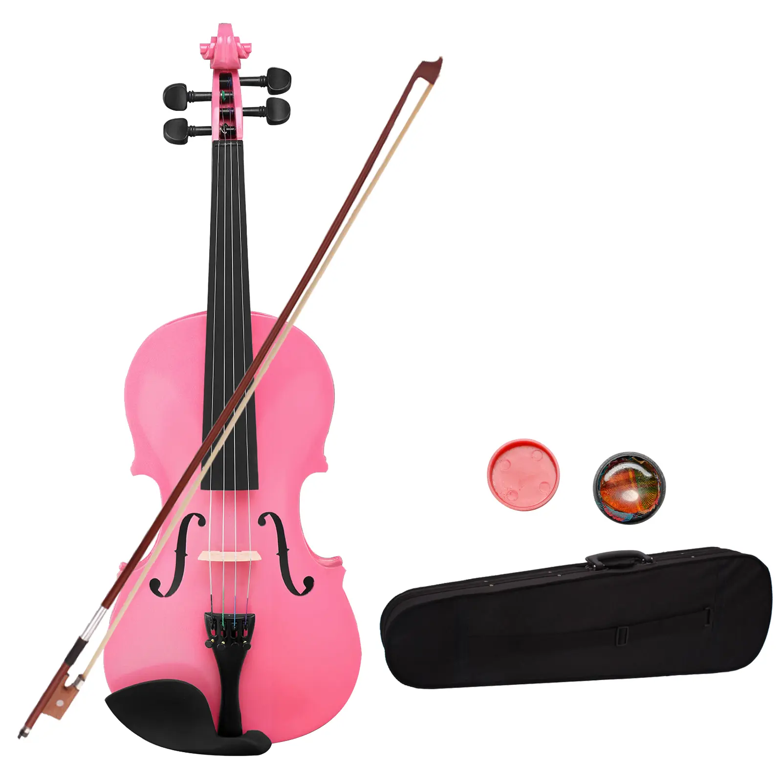 1/8 Size Acoustic Violin Set for 4-5 Years Old Kids, Basswood Body, Maple Top, Blacked Wood Back (16.54x5.51x1.97 Inches), 20.28-Inch Arbor Horse Tail Bow, 4 Strings, Chin Rest, 43cm, 26.46Oz/750G, Pink Case & Rosin