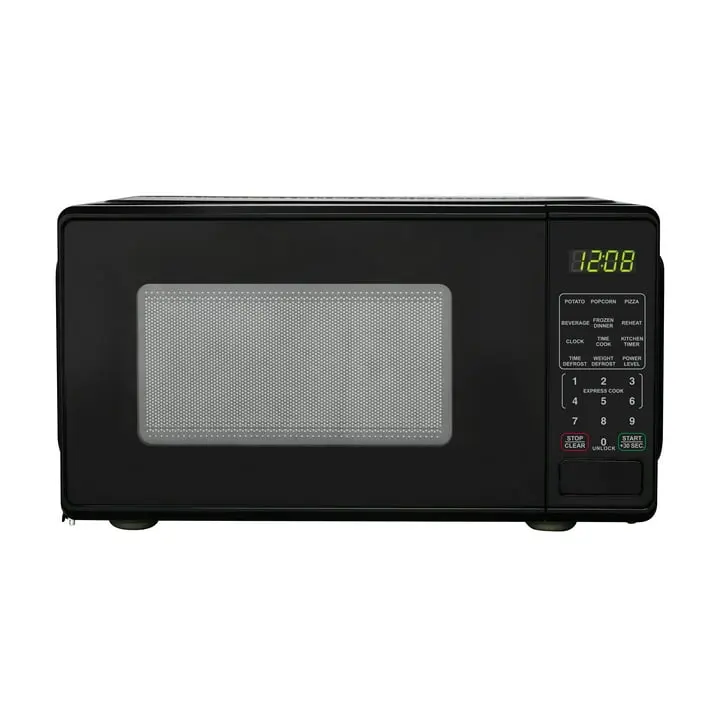 Mainstays 0.7 Cu ft Countertop Microwave Oven, 700 Watts, Black & White & Red, New