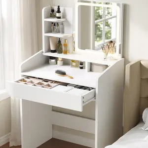 Modern LED Vanity Table, Makeup Desk with Mirror&Lights 3 Color Modes,Drawers&Shelves, for Girls Bedroom,Perfect Gift for Her – bedroom essential