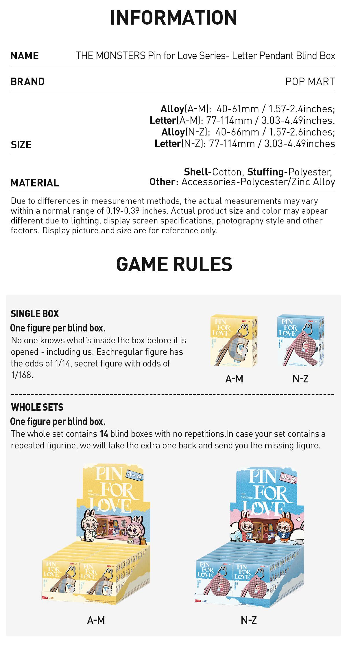 [Spanish] – THE MONSTERS Pin for Love Series – Colgante de Letras, Caja Sorpresa (A-M)