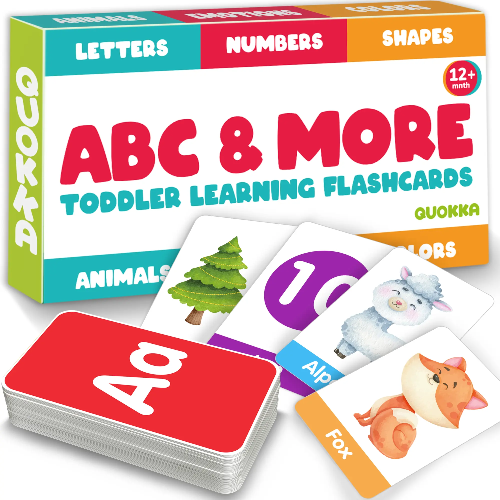 QUOKKA 60 Educational ABC Flashcards - Study Cards with Animal Icons, Colorful Images, Numbers, Interactive Speech, Concept-Building, Toddler Early Learning, Vocabulary Boost, Home Learning Kids Gift