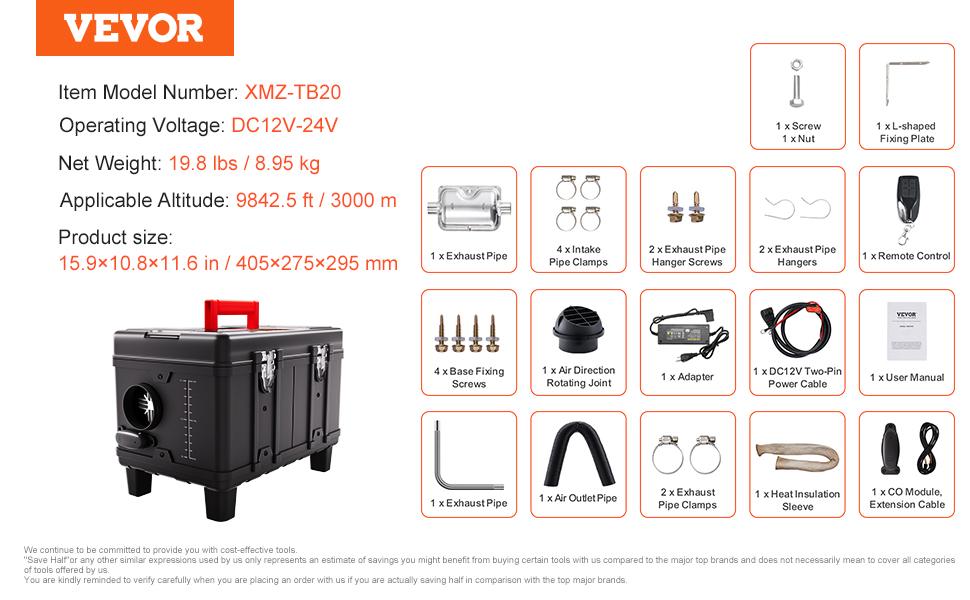 VEVOR 8KW Toolbox Diesel Heater,  Upgraded 110V Adapter & CO Alarm, 12-24V All in One Diesel Air Heater, with Bluetooth APP/Remote Control and Display Screen, Fast Heating Portable Diesel Heater for Vehicles and Outdoors