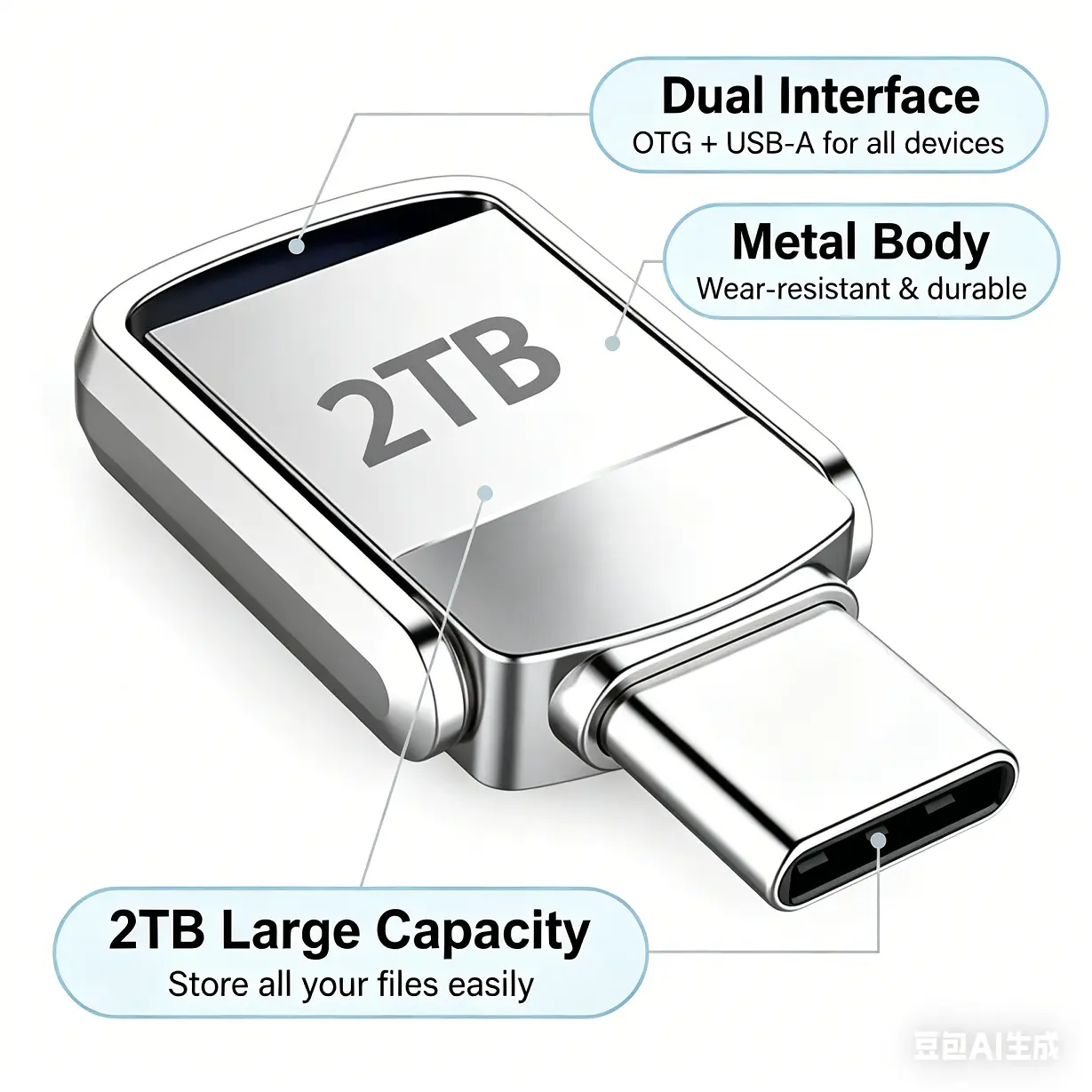 2-in-1 Design Metal Body Bluetooth Transmitter Receiver Adapter with 2TB Capacity USB Flash Drive, USB3.2+Type-C Dual Ports, 15M/S-30M/S Data Transfer, 9g, Plug-and-Play for Car Stereo Wireless Audio, Computers, 96% Android Devices