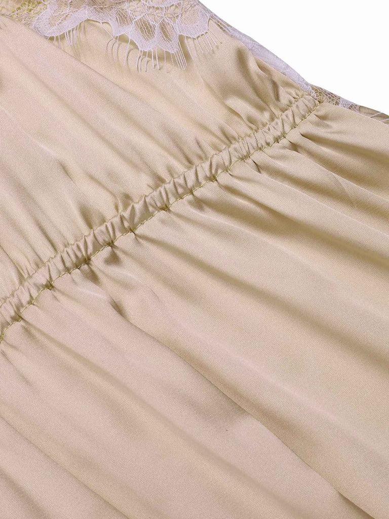 CHAMPAGNE 1930S SOLID LACE SATIN NIGHTGOWN Summer Sleepwear Nightwear Womenswear Sleeveless Loungewear
