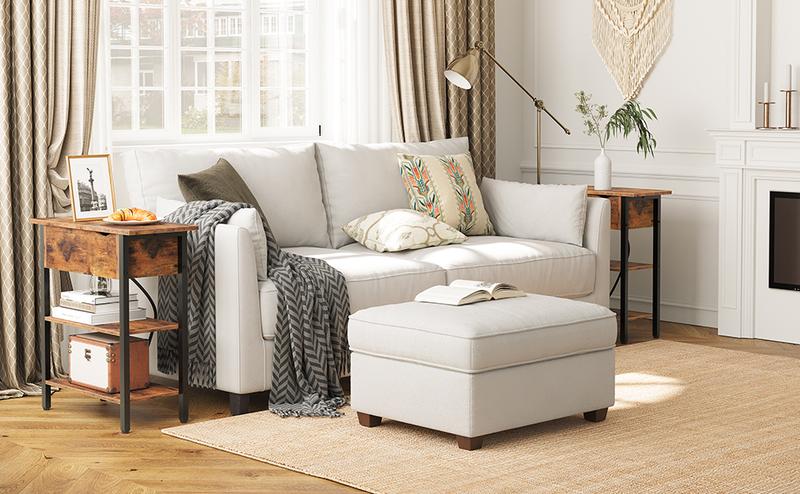 HOOBRO Flip Top Nightstand with USB Ports and Outlets, End Table with Charging Station, Narrow Side Table, Bedside Tables with Shelf for Small Spaces, Living Room, Rustic Brown