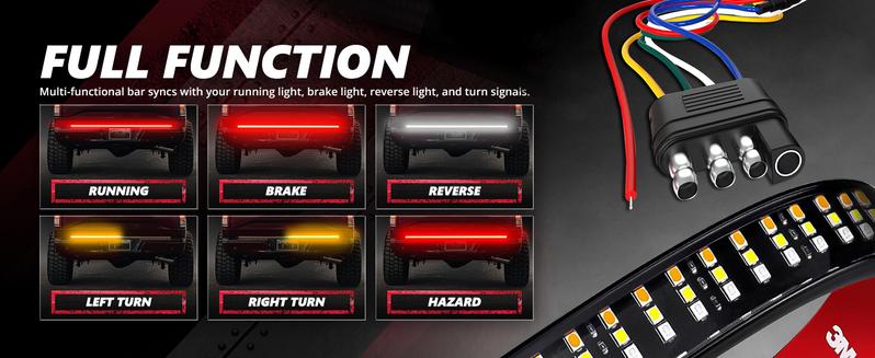 DIBMS Truck Tailgate Bar 60" Triple Row 432 LED Strip with Red Brake White Reverse Sequential Amber Turning Signals Strobe Lights, Triple Row Universal LED Tailgate Light Bar. DIBMS Truck Tailgate Bar 60" Triple Row 432 LED Strip with Red Brake White Reverse Sequential Amber Turning Signals Strobe Lights, Triple Row Universal LED Tailgate Light Bar.