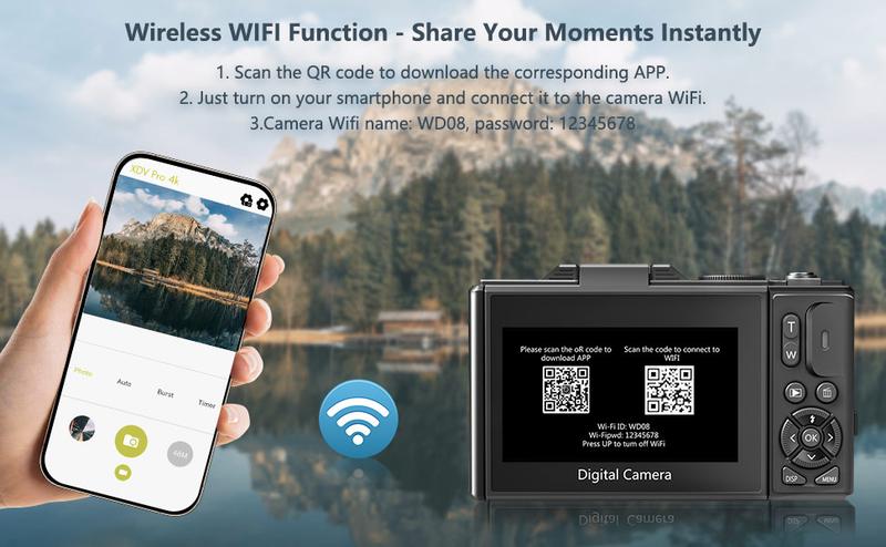 4K Digital Camera for Photography with 64MP, 3 Inch 180° Flip Screen, 18X Digital Zoom, 32GB Micro SD Card, 2 Batteries, Ideal for Gift